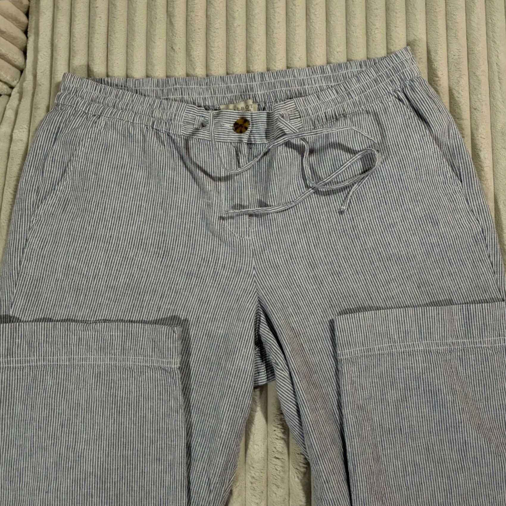 Talbots Talbots Petite Striped Pants Women's 16P Wide Leg Drawstring Waist Blue Size 38" / US 16 / IT 52 - 3 Thumbnail