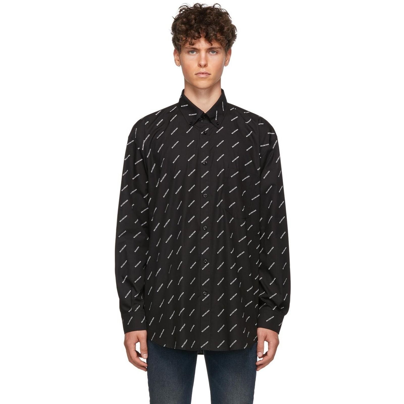 Balenciaga Balenciaga Black White All Over Logo Long Sleeve Button Up Size US M / EU 48-50 / 2 - 5 Thumbnail