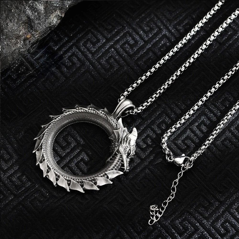 Jewelry × Vintage Retro Circle Dragon Pendant Necklace Size ONE SIZE - 3 Thumbnail