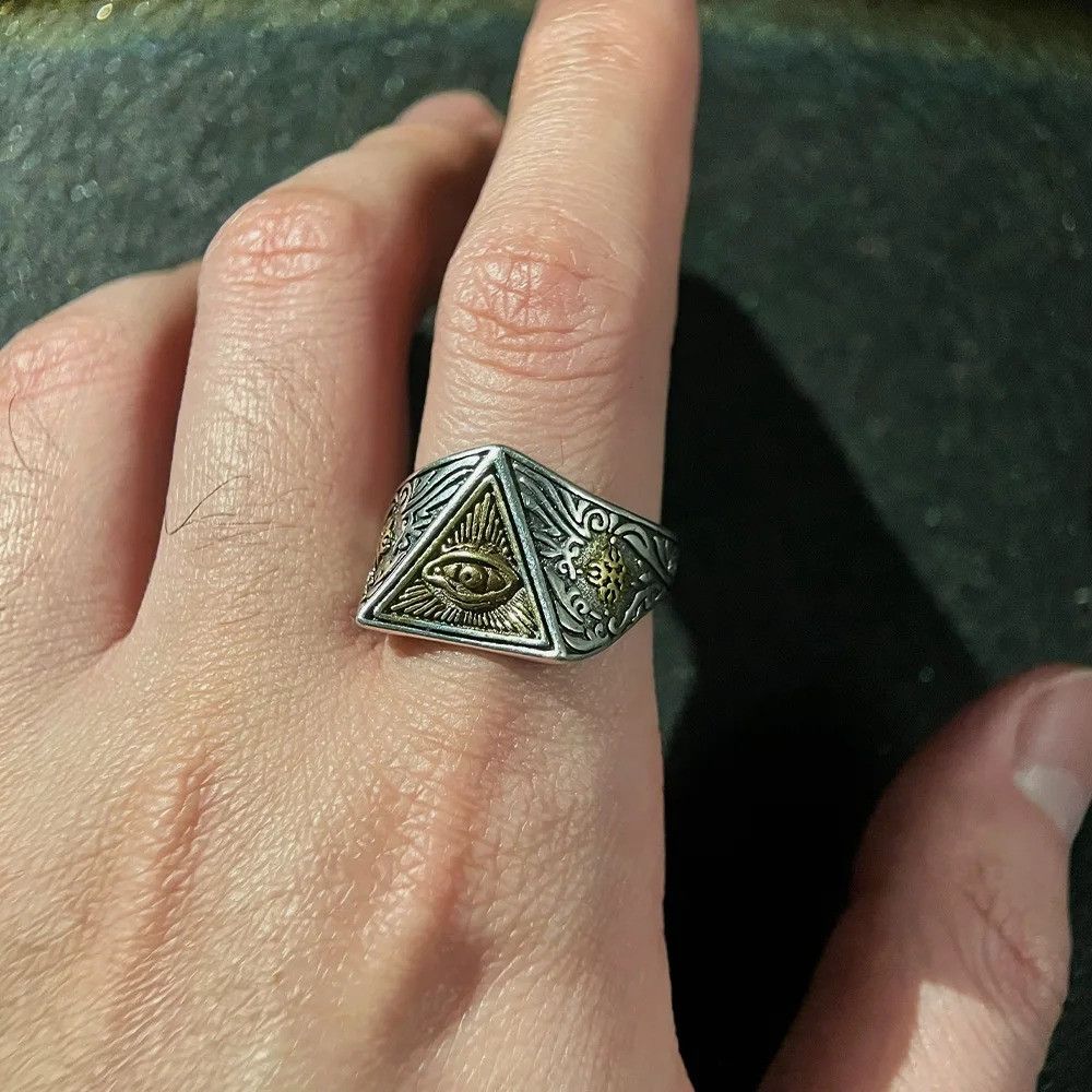 Jewelry x Vintage Retro Eye Cross Ring in Silver, Men's