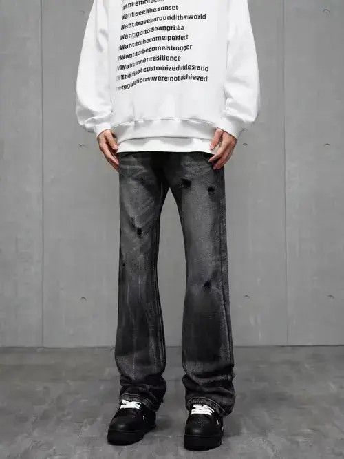 Japanese Brand × Jean High street ripped black and gray bootcut jeans Size US 32 / EU 48 - 2 Thumbnail