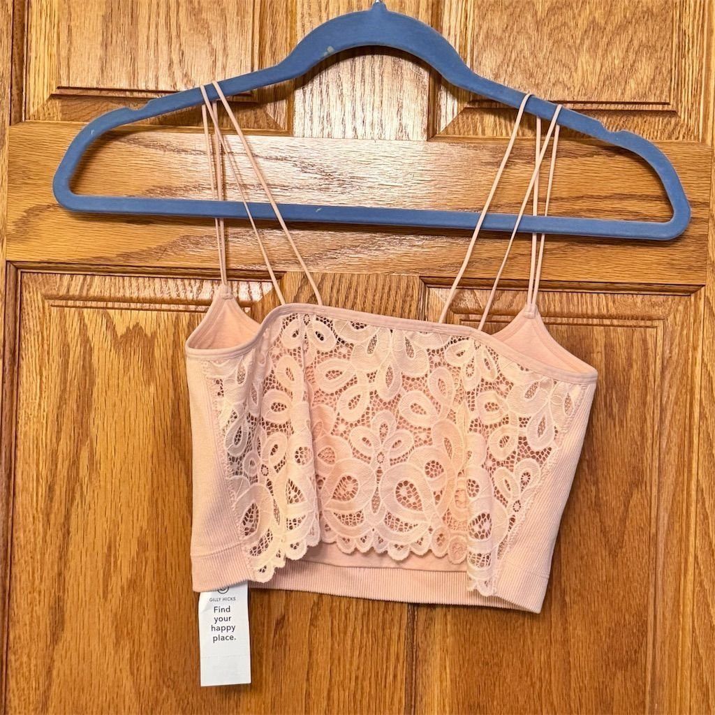 Other Gilly Hicks Women's Pink Lace Detail Crop Top Size M Spaghe Size M / US 6-8 / IT 42-44 - 2 Thumbnail
