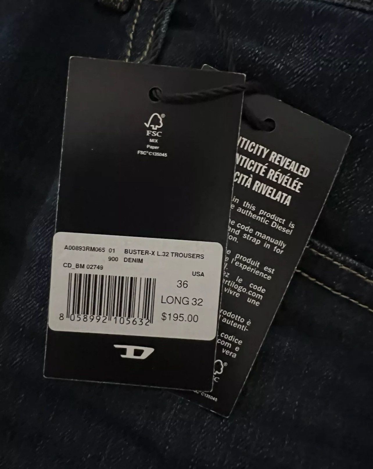 Diesel Diesel Mens Buster Tapered Fit Jeans RM065 Blue Size 36/32 Size US 36 / EU 52 - 7 Thumbnail