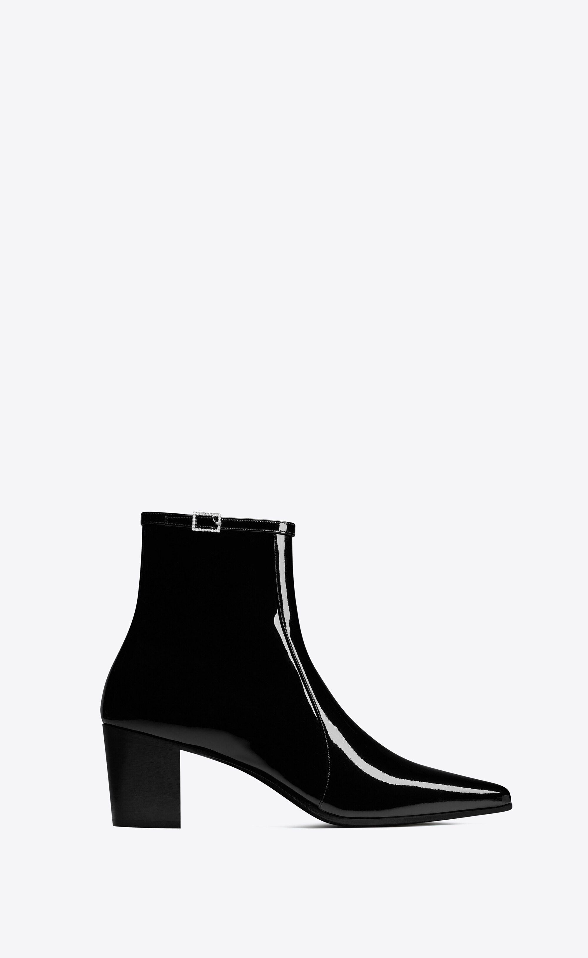 Saint Laurent Paris o1bcso1str0125 Arsun Zipped Boots In Patent Leather in Black Size US 6 / EU 39 - 1 Thumbnail