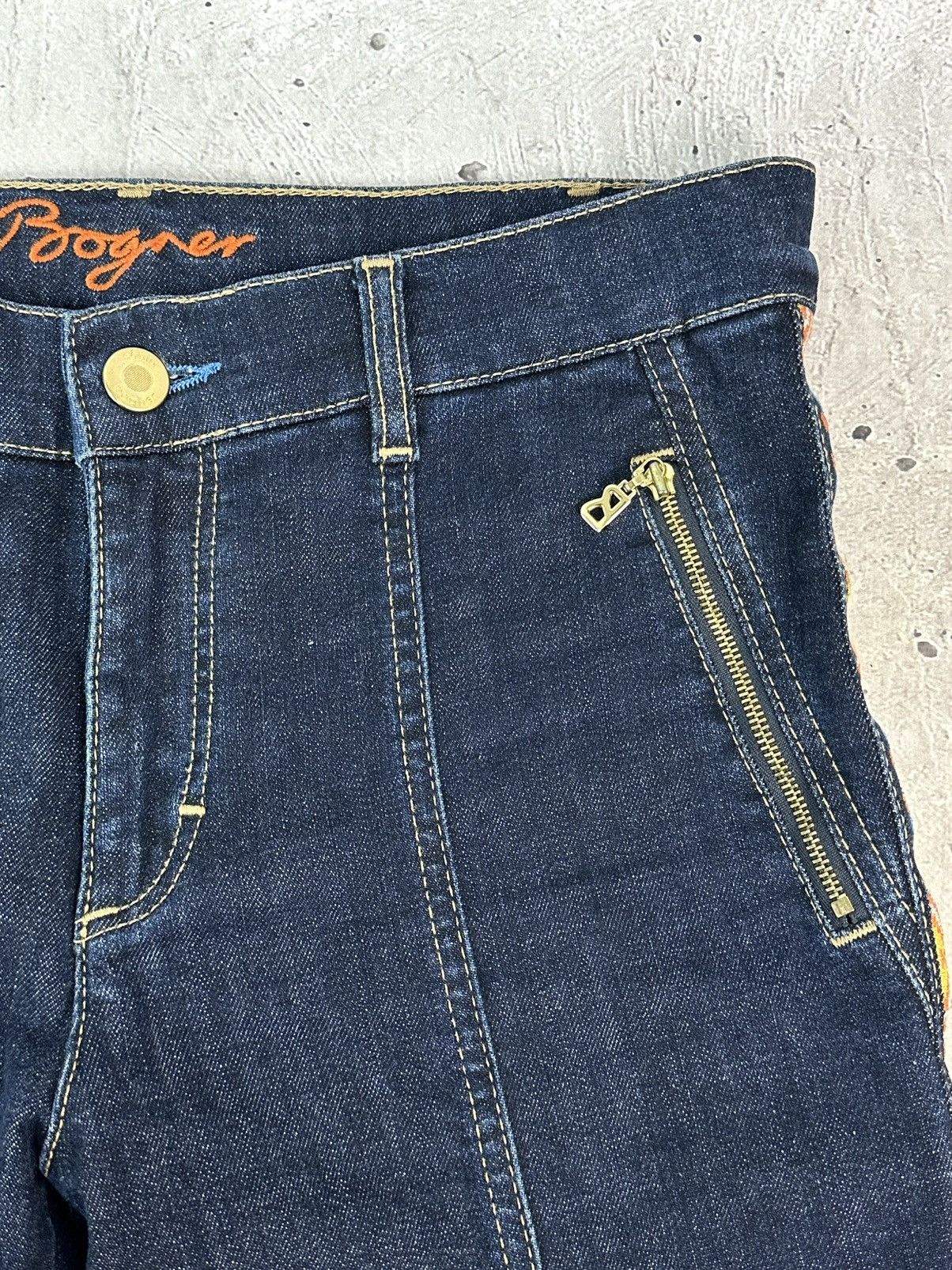 Bogner Sonia Bogner Patterned Strips Zip Pocket Blue Cotton Jeans Size 32" / US 10 / IT 46 - 6 Thumbnail