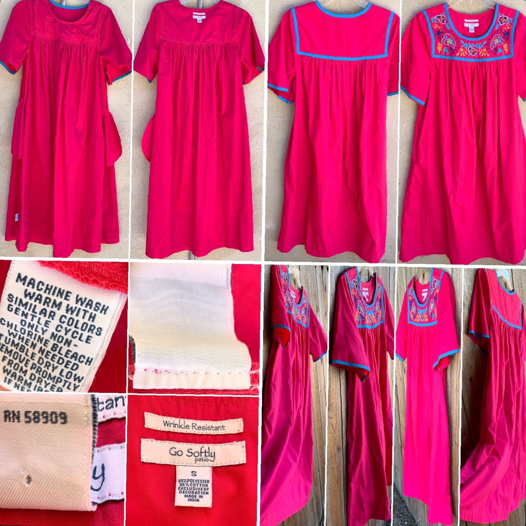 Vintage Go Softly Patio Dress Embroidered Hot Pink Muumuu Sz S Hippie Chic Boho Peasant Womens Size S / US 4 / IT 40 - 4 Thumbnail