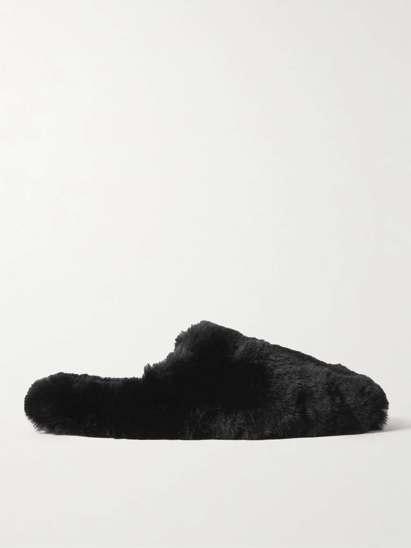 image of Balenciaga Faux Fur Teddy Slides Sandals in Black, Men's (Size 10)