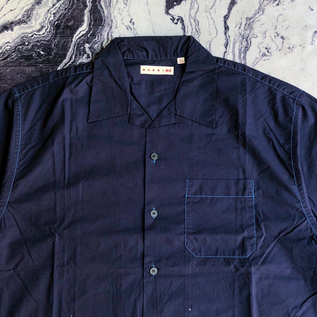 Marni × Uniqlo Marni x Uniqlo Navy Boxy Open Collar Button Ups Size US XL / EU 56 / 4 - 4 Thumbnail
