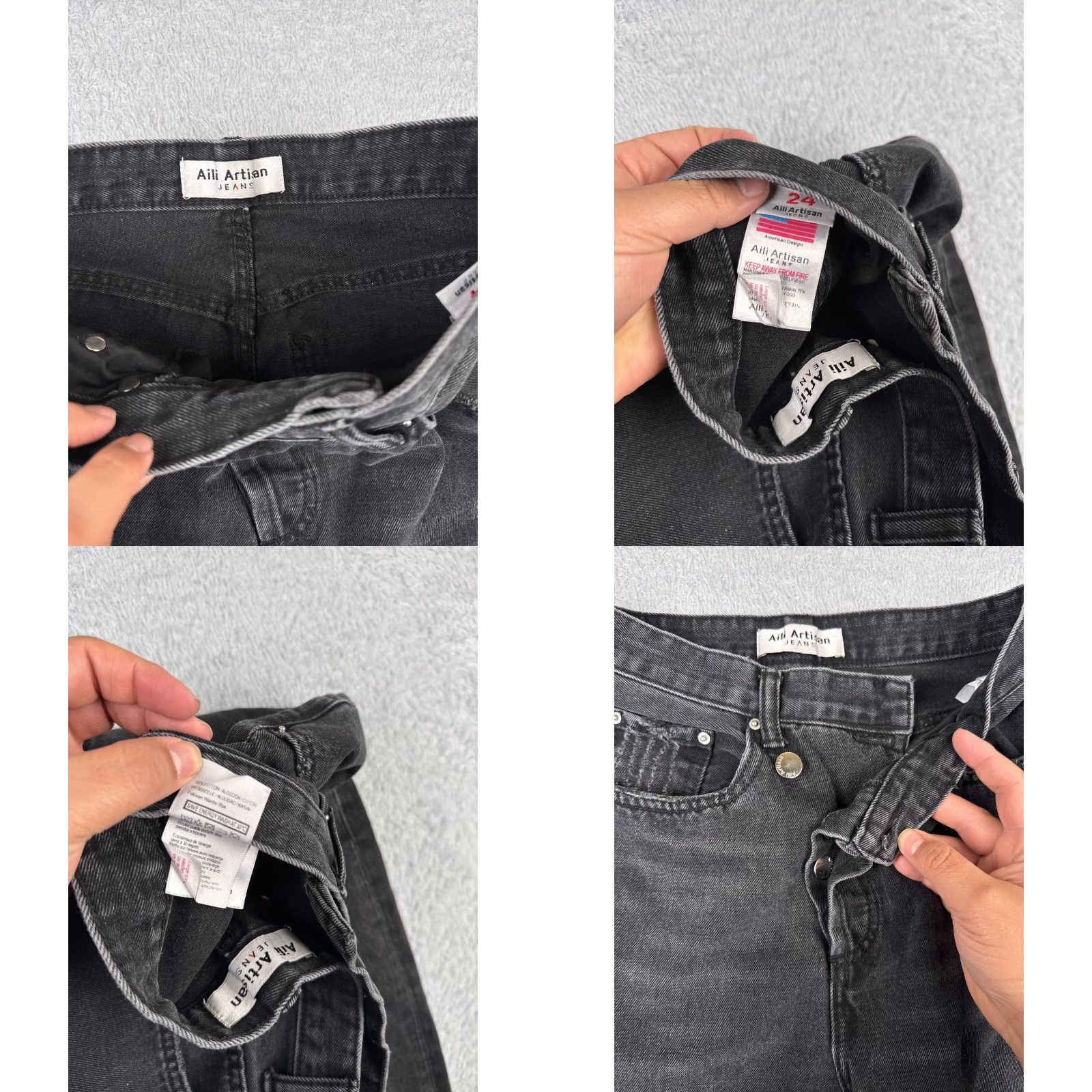 Denime Aili Artisan Jeans Womens 24 Black Denim Wide-Leg 27in Inseam Cotton Medium Wash Retro Womens Size 42" / US 20 - 8 Thumbnail