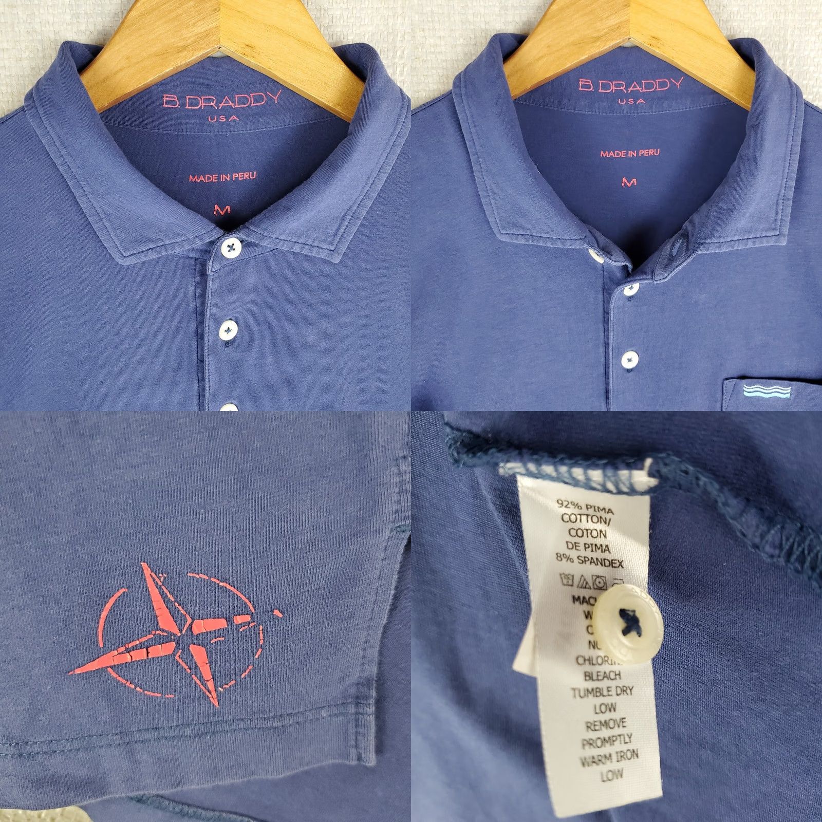 Vintage B. Draddy Polo Shirt Mens Medium Blue Short Sleeve Pocketed Polo Golf Cotton Spandex Blend Size US M / EU 48-50 / 2 - 9 Thumbnail