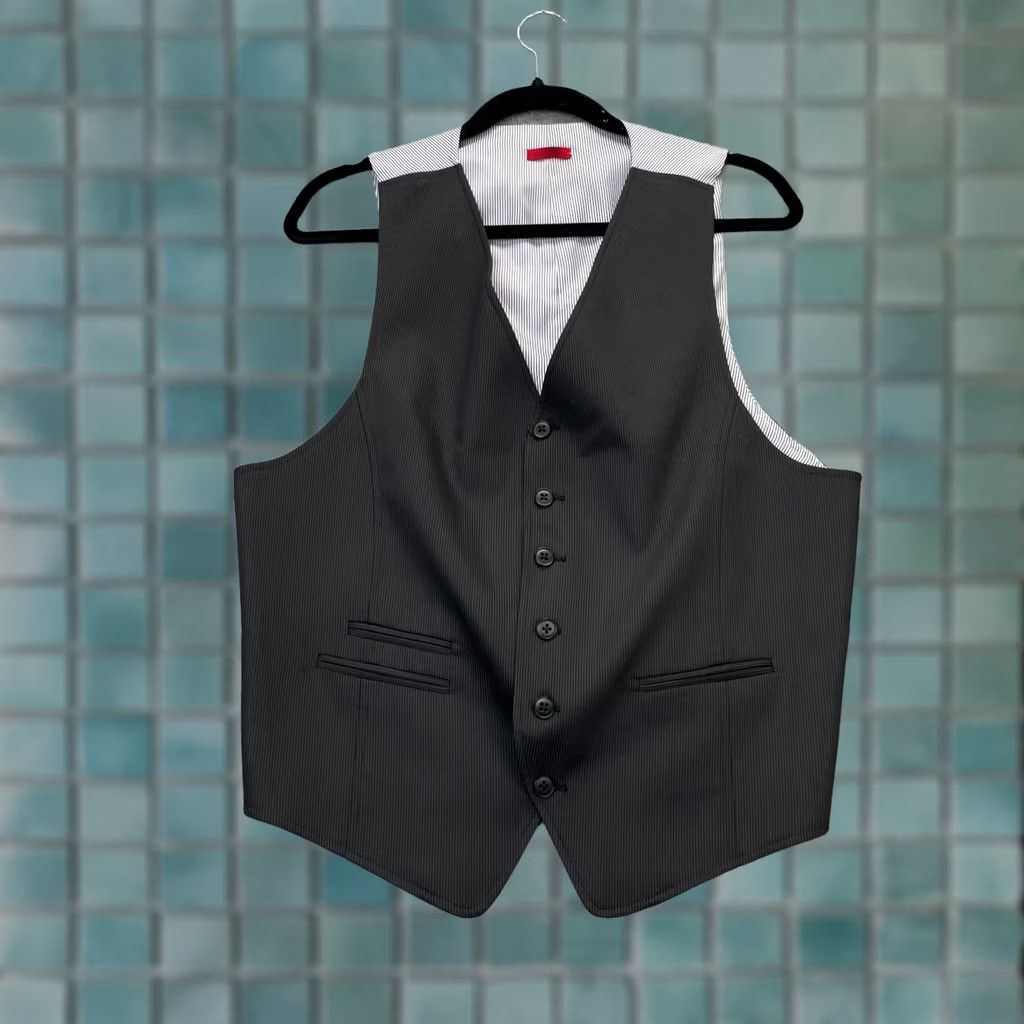 John Varvatos John Varvatos Vest Mens Medium Black Waistcoat Striped Back Cinch Button Front vest Size US M / EU 48-50 / 2 - 1 Thumbnail