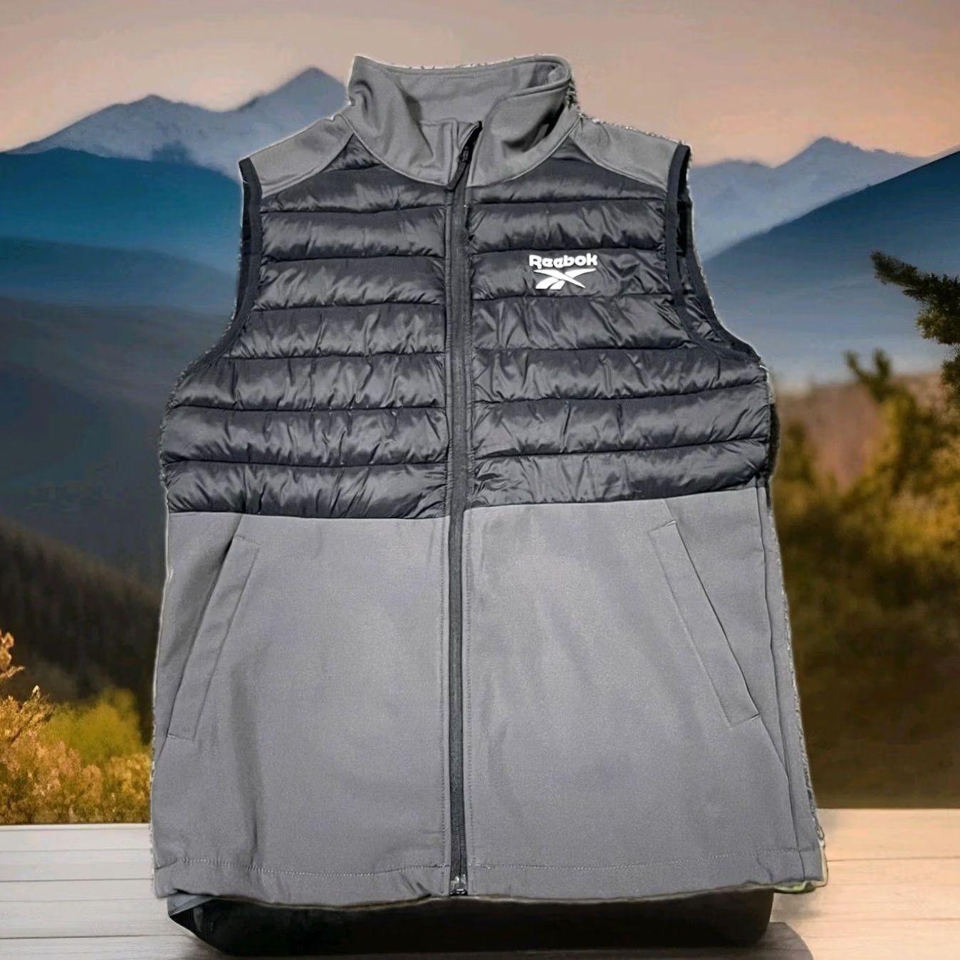 Reebok Reebok Puffer Vest Men Medium Black Gray Jacket Workout Running Gilet Size US M / EU 48-50 / 2 - 6 Thumbnail