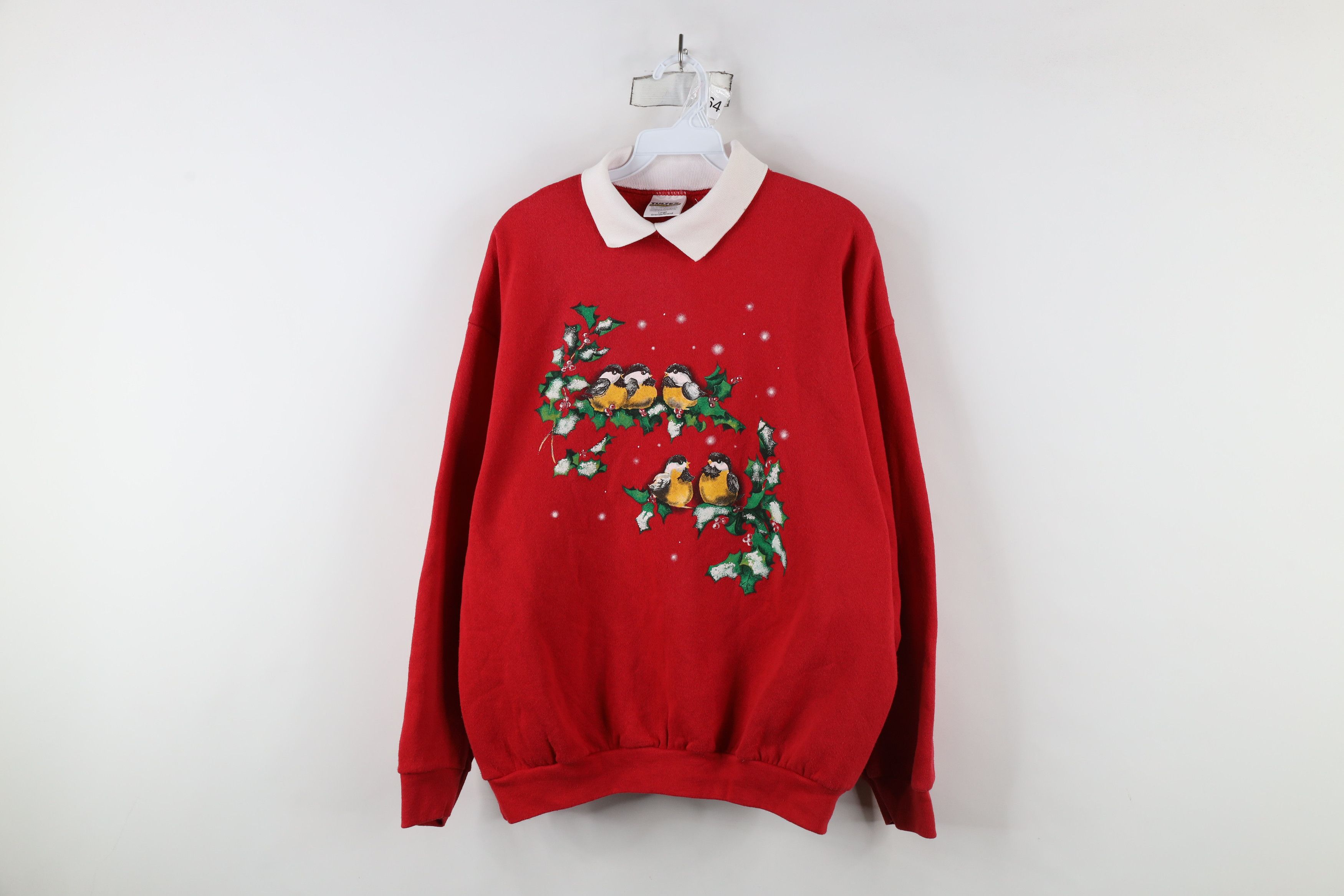 Vintage Vintage 90s Streetwear Christmas Mistletoe Birds Sweatshirt Size L / US 10 / IT 46 - 1 Thumbnail