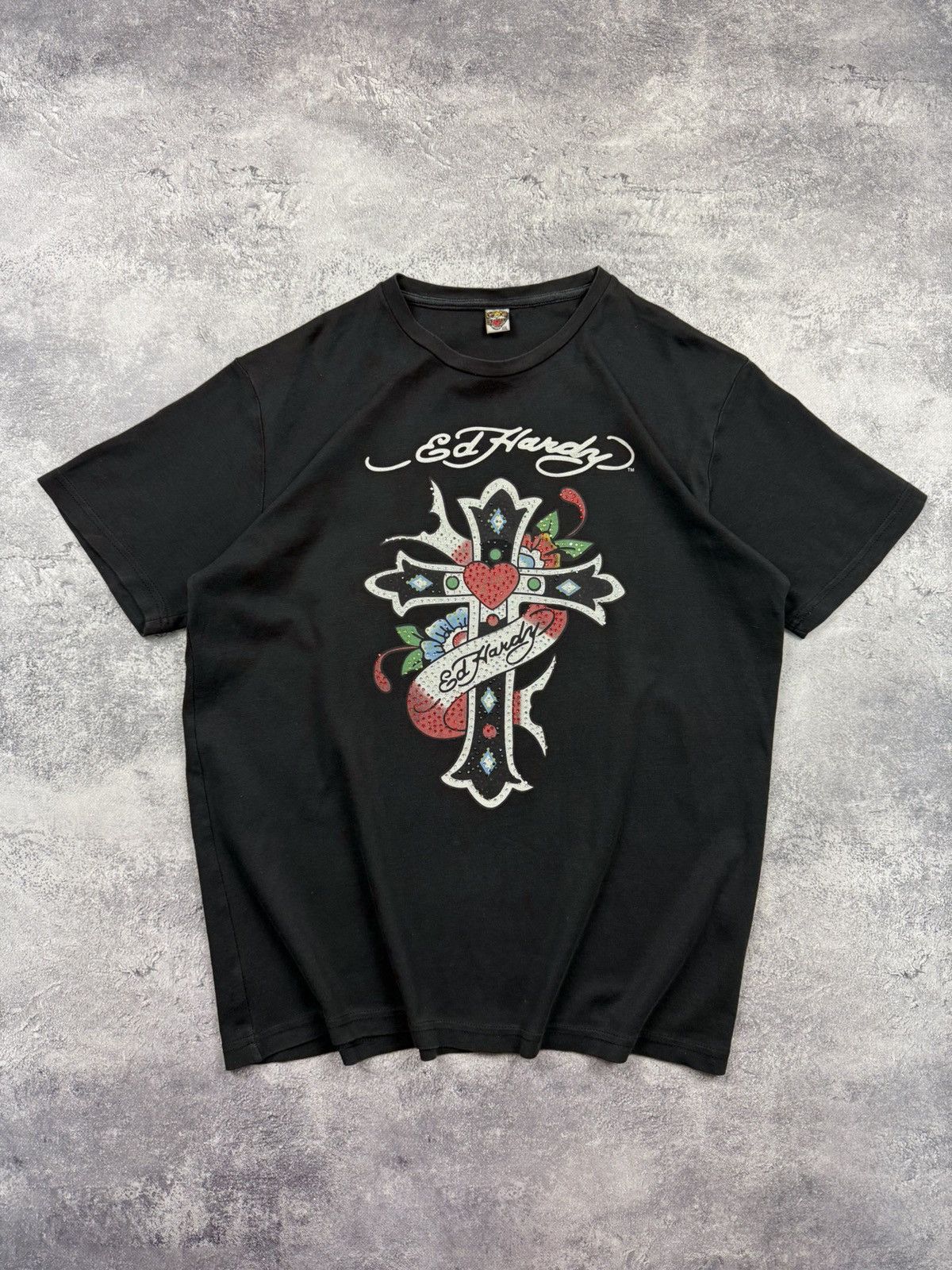 Ed Hardy Vintage Y2K Ed Hardy By Christian Audigier T-Shirt Cross Tee Size US XL / EU 56 / 4 - 1 Thumbnail