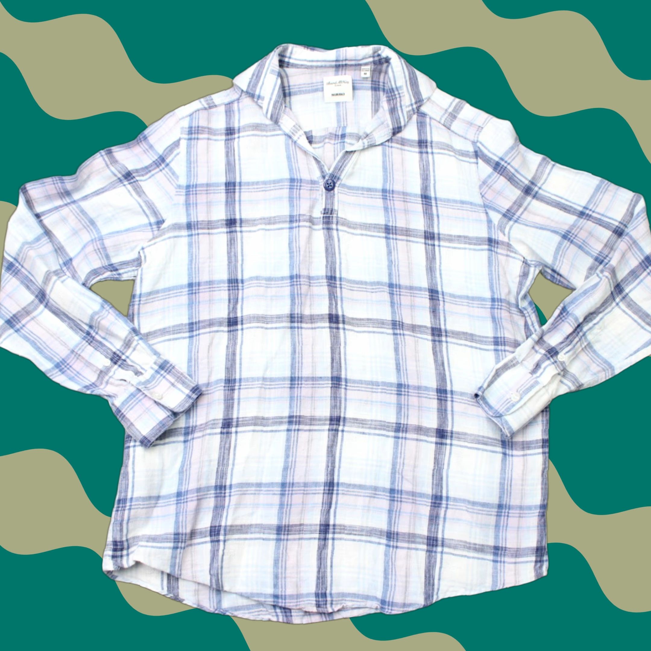 Murano Baird McNutt Murano Shirt Mens Medium Pink/Blue 100% Linen Button-Up Long Sleeve Plaid Casual Vintage: No Size US M / EU 48-50 / 2 - 1 Thumbnail