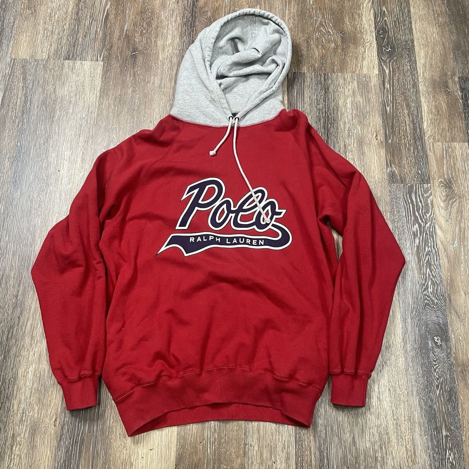 image of Vintage Polo Ralph Laurent Script Hoodie in Red, Men's (Size Large)