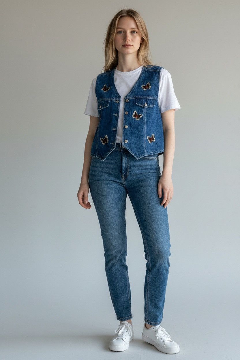 Anthropologie Unbranded Women's Blue and Navy Butterfly Vest Size L / US 10 / IT 46 - 1 Thumbnail
