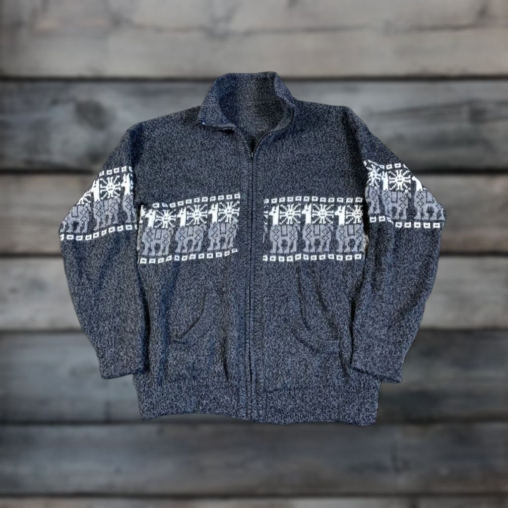 Camel VINTAGE Chunky-Knit Sweater Men's Medium Gray Full Zip Collared Casual 80s Retro Size US M / EU 48-50 / 2 - 1 Thumbnail