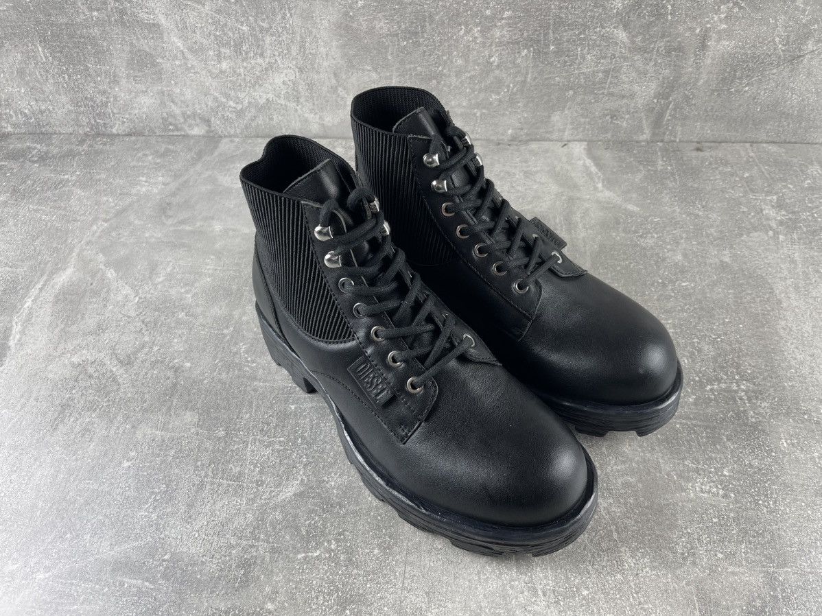 Diesel Diesel Leather Combat Boots Black Ribbed Panel Chunky Sole Size US 9 / EU 42 - 3 Thumbnail