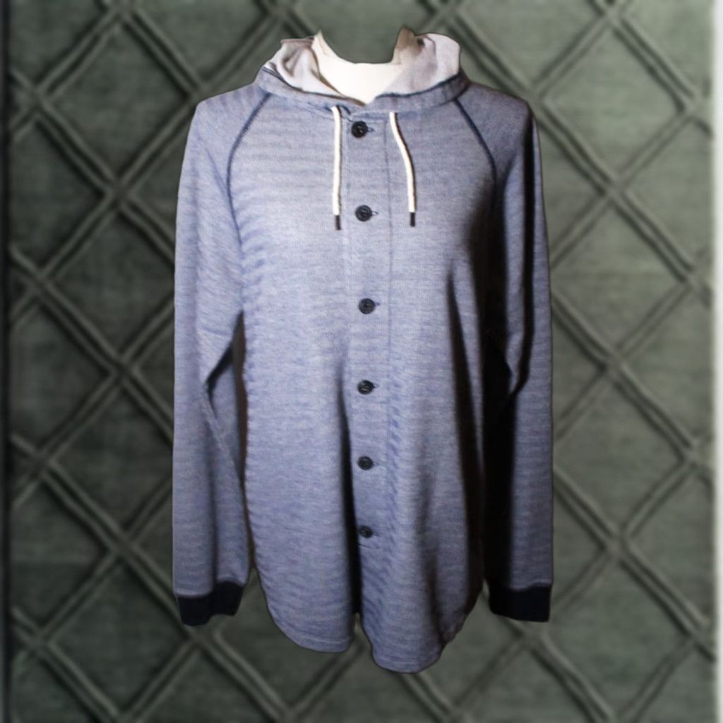 UNIONBAY Jacket Women's Hooded Button Drawstring Gray Blue All Seasons L