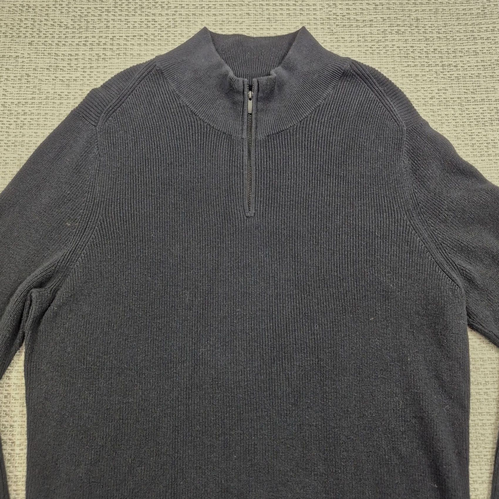 Nordstrom Nordstrom Mens Large Black Cotton Cashmere 1/4 Zip Mock Neck Pullover Sweater Size US L / EU 52-54 / 3 - 4 Thumbnail