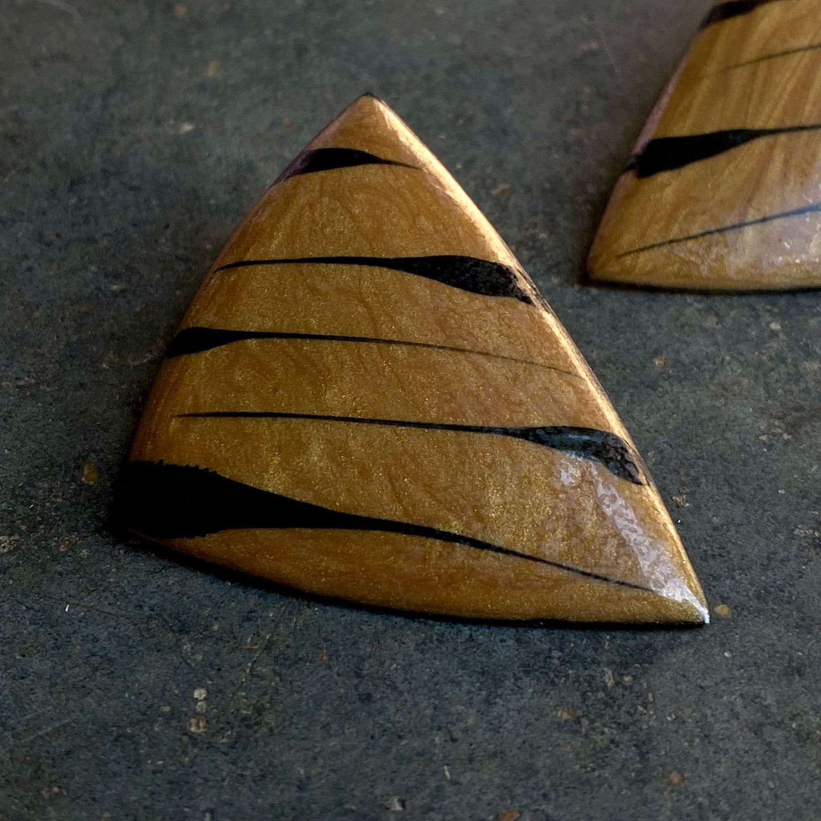 Vintage Vtg 80s Tiger Stripe Brown Black Triangular Earrings Size ONE SIZE - 4 Thumbnail