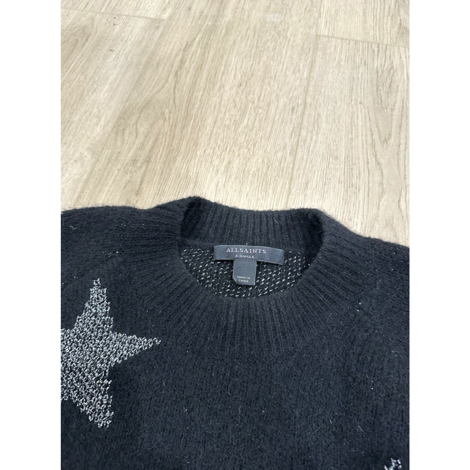 Allsaints VINTAGE AllSaints Star Jumper Sweater Women XS Black Silver Wool Alpaca Metallic Cozy Size 26" / US 2 / IT 38 - 5 Thumbnail