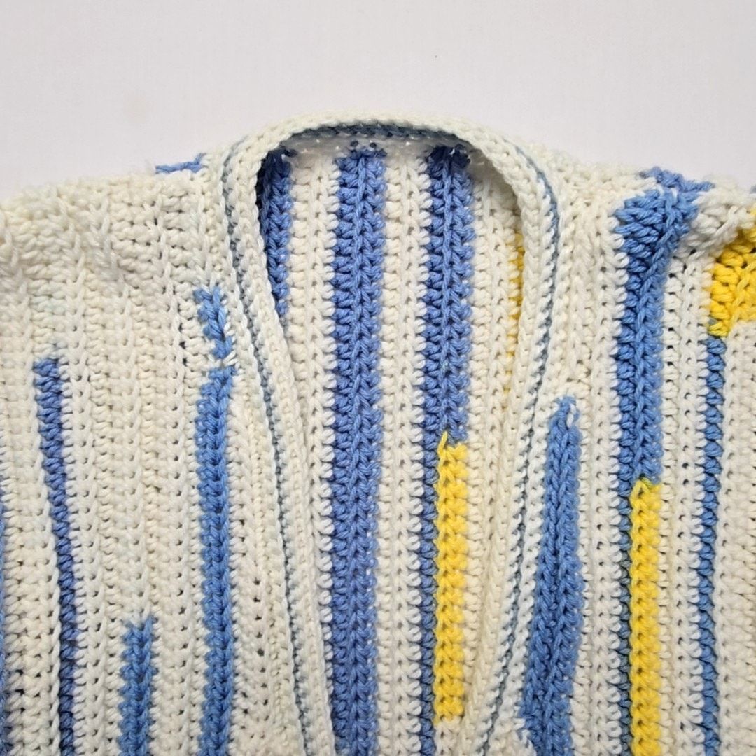 Handmade Knitted Cardigan Womens L Striped Blue White Sweater Size L / US 10 / IT 46 - 5 Thumbnail