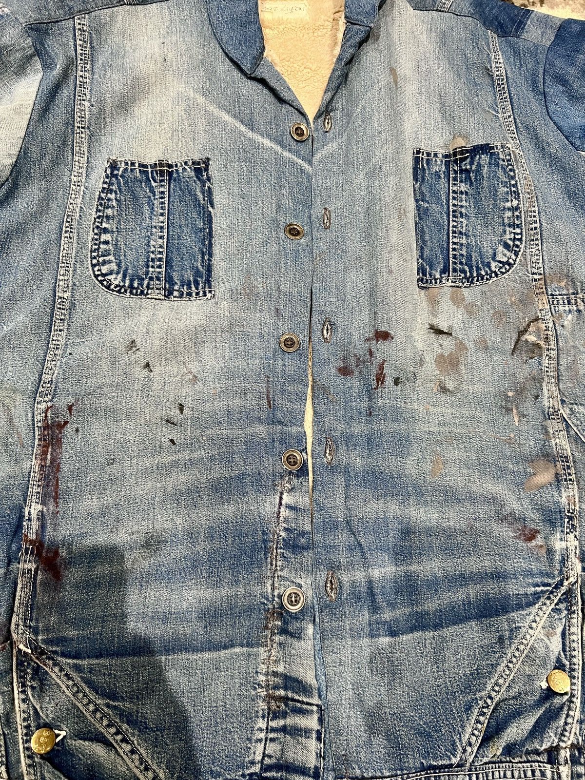 Greg Lauren Greg Lauren OVERALL DENIM JEAN SHERPA LINED BOXY $2595 4 Size US XL / EU 56 / 4 - 4 Thumbnail