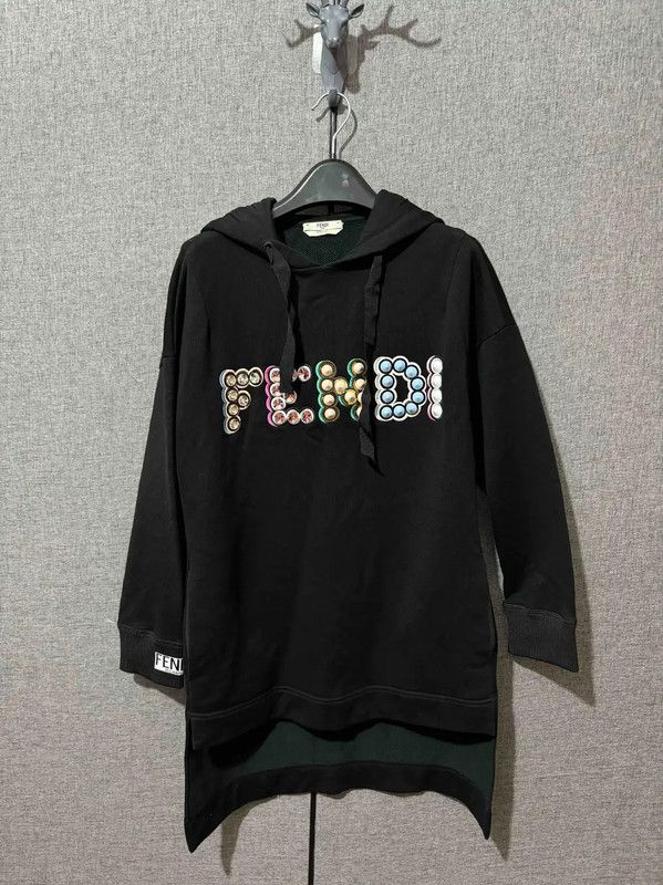 Fendi Fendi Black Cotton Logo Embroidered Hoodie 0089 Size S / US 4 / IT 40 - 1 Thumbnail
