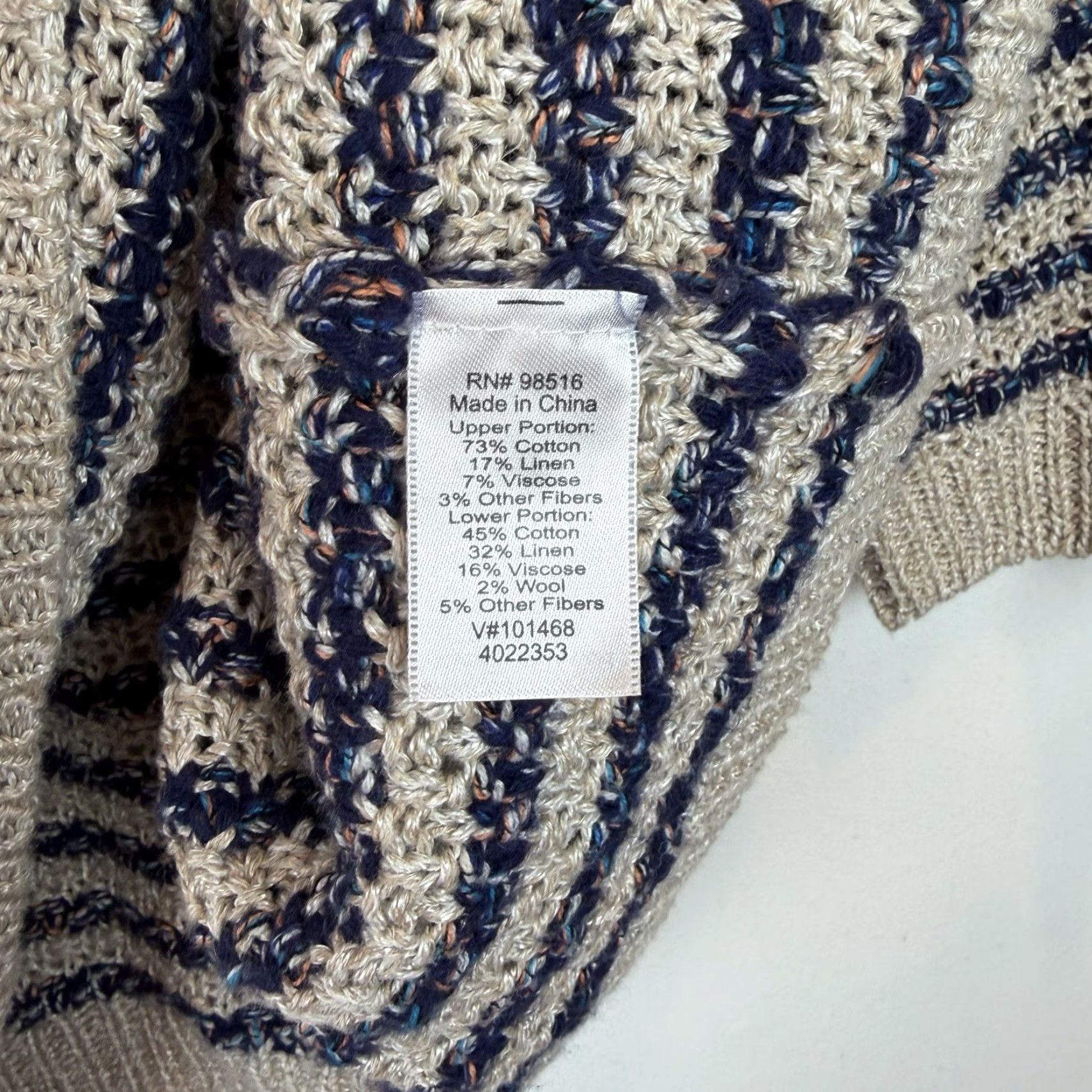 Coldwater Creek Coldwater Creek Sweater Women XL Blue Knit 3/4 Sleeve Open Knit Striped Boatneck Casual Pullover Size XL / US 12-14 / IT 48-50 - 7 Thumbnail
