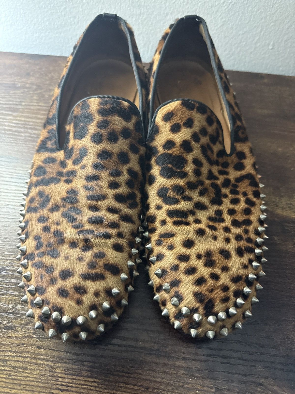 leopard christian louboutin loafers with spikes description display picture 1