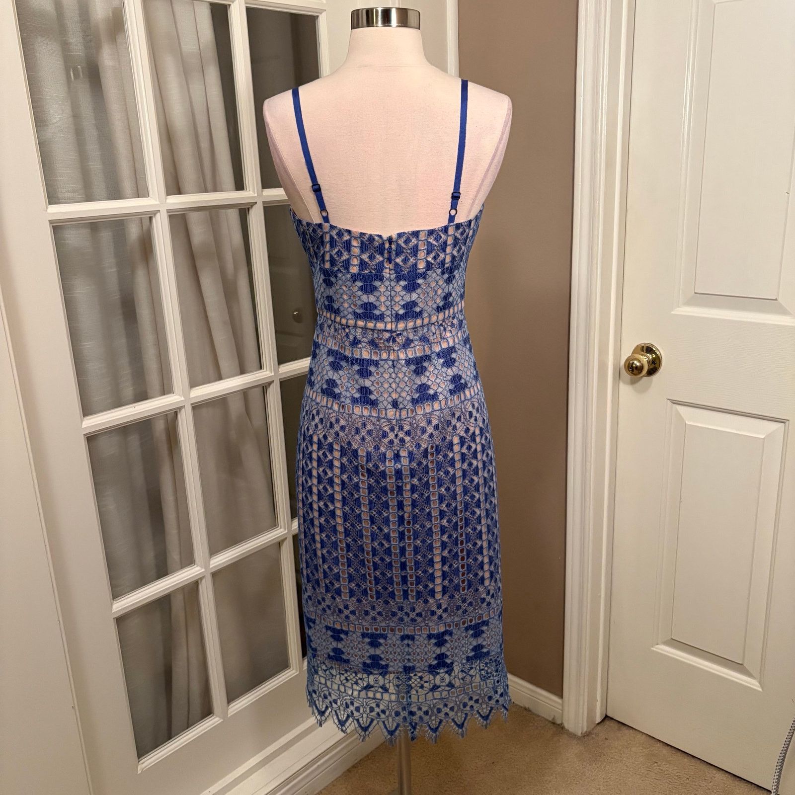 blue and white lace midi dress Caroline Lace Short Sleeves Midi Dress main image 1