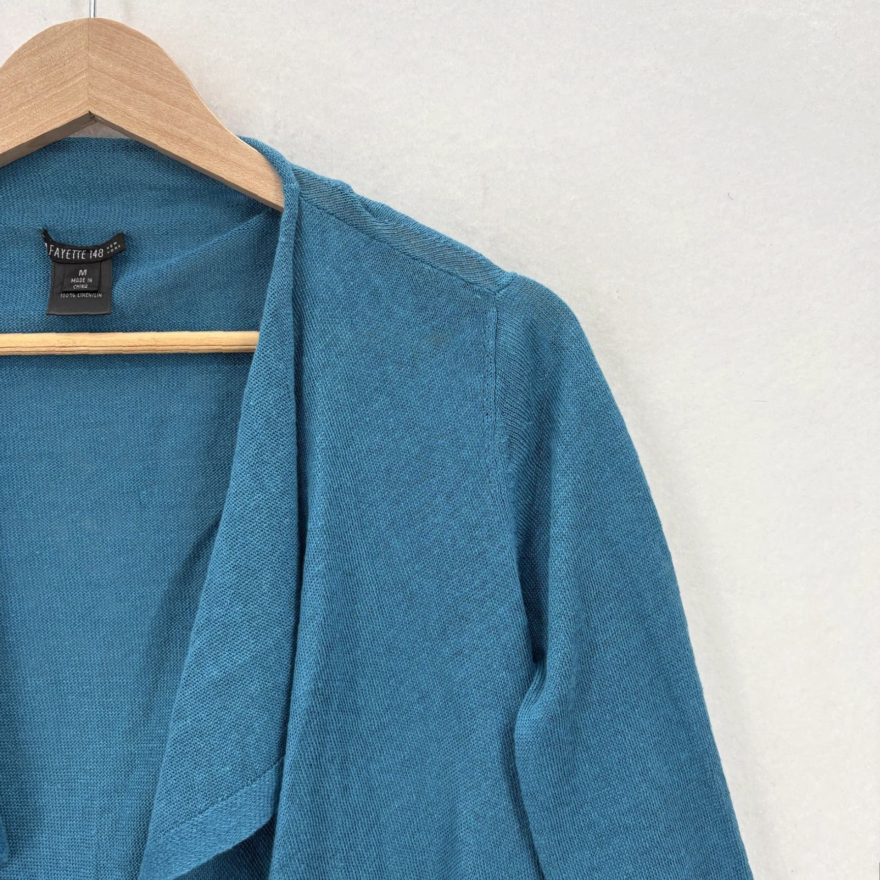 Vintage Lafayette 148 New York Cardigan Sweater Womens M Blue Linen Open Pockets Knit V-Neck 3/4 Sleeve Casual Lightweight Size M / US 6-8 / IT 42-44 - 2 Thumbnail