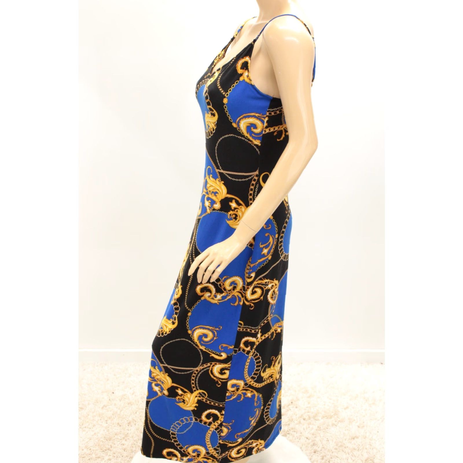 Vintage ABSOLUTELY LOVE IT Dress Womens 1X Blue Spaghetti Strap Rings Chain Roman Fitted Dress Size XL / US 12-14 / IT 48-50 - 3 Thumbnail