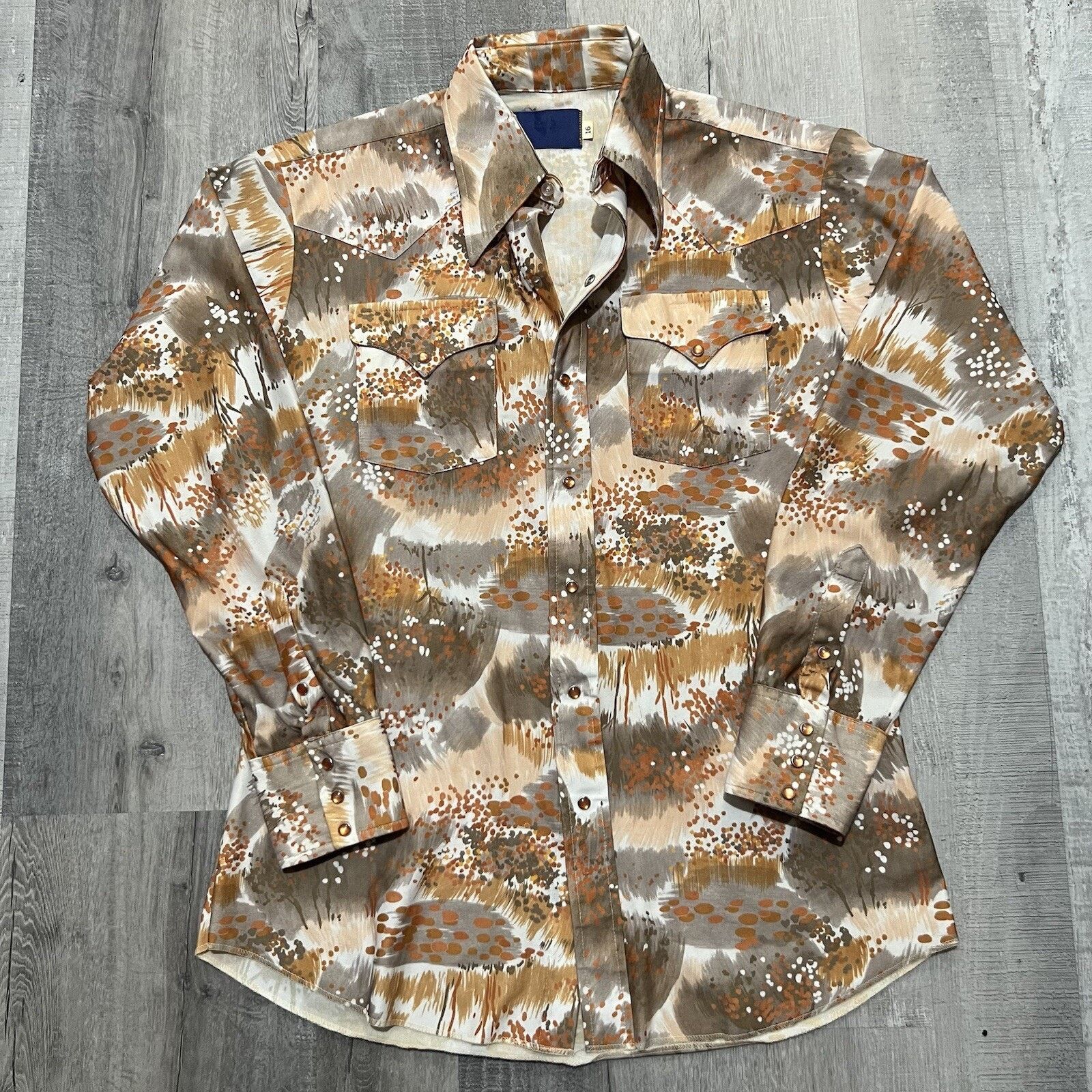 Vintage VTG 70s/80s Orange Polyester Abstract Disco Pearl Snap Shirt Size US L / EU 52-54 / 3 - 1 Thumbnail