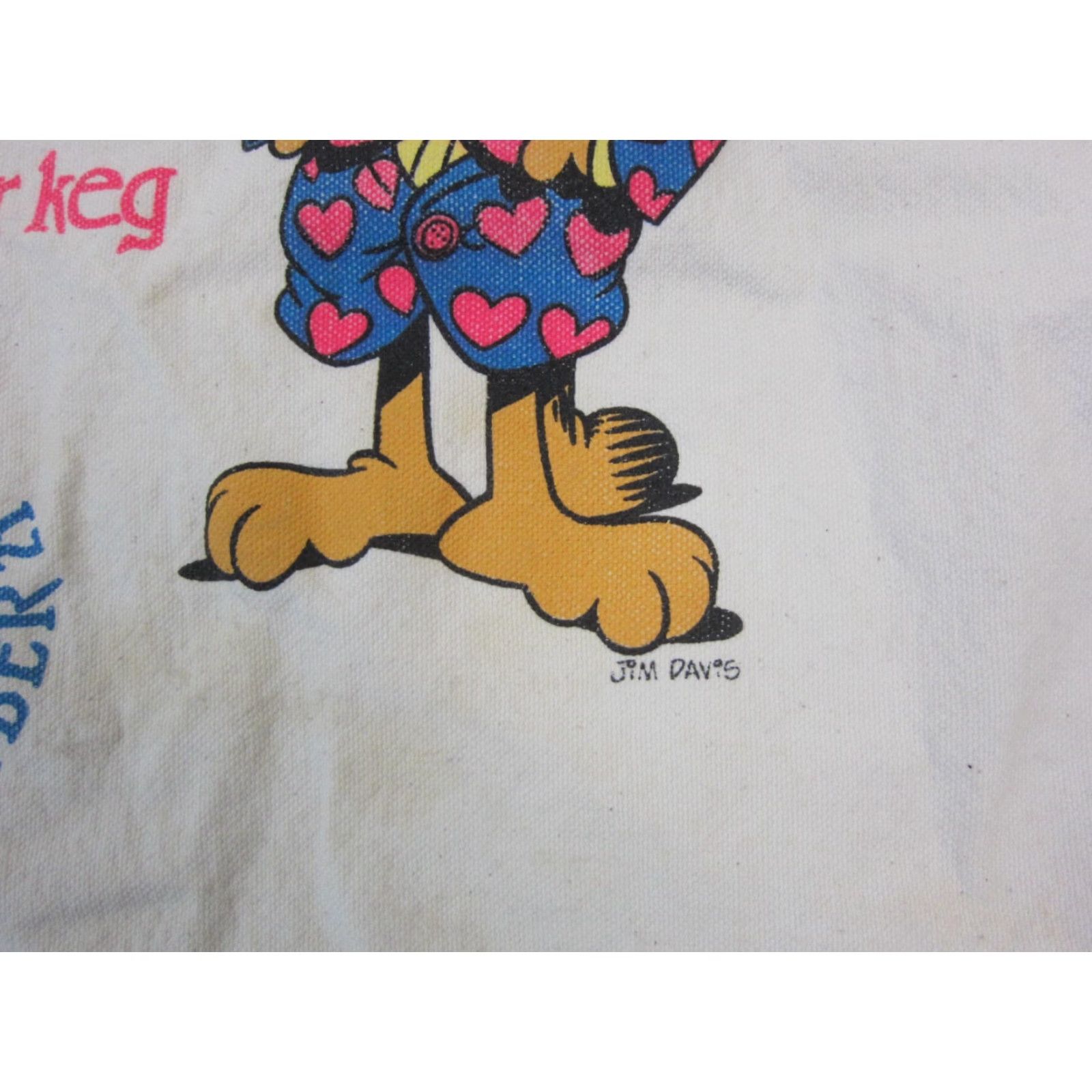 Vintage VINTAGE Garfield Tote Bag Creme White Scorpio Zodiac Cartoon Jim Davis Canvas Tote Unisex Adults Medium Pink Handle/Strap Size ONE SIZE - 3 Thumbnail