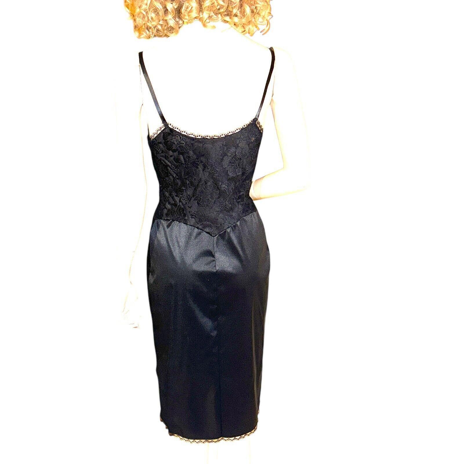 Designer VANITY FAIR Taffeta Stiff Noisy Black Lace Full Slip Sz 32 Size ONE SIZE - 4 Thumbnail