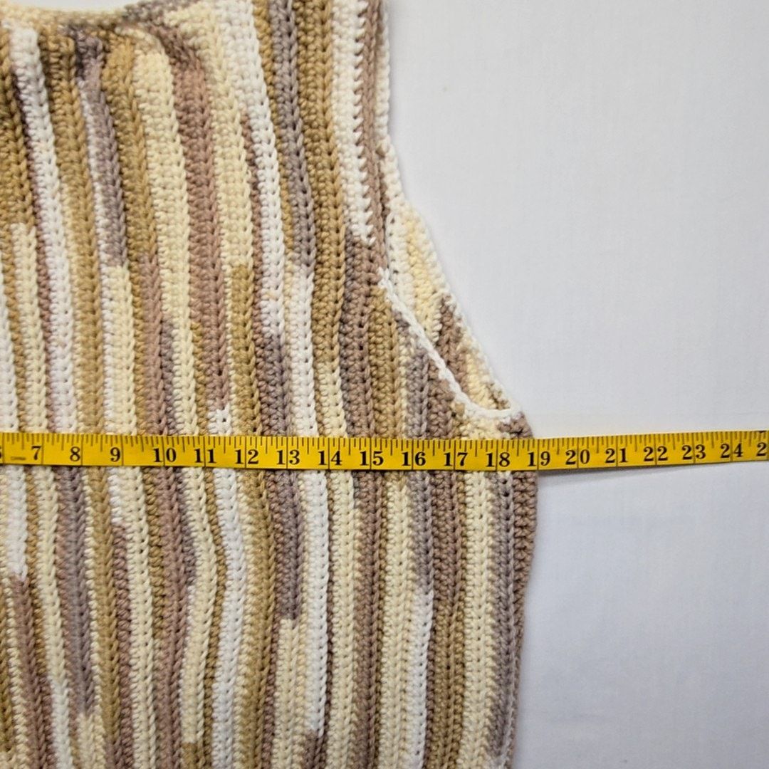 Handmade Striped Earth Tones Boho knitted Vest Brown Tan M Knit Vest Size M / US 6-8 / IT 42-44 - 6 Thumbnail