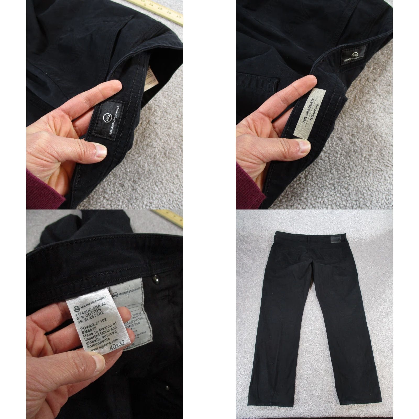 Vintage Adriano Goldschmied Pants Mens 40 The Graduate Tailored Leg Black 40X33 Chino Flat Front Knit Regular Street, USA, City, Preppy Mens Size US 40 / EU 56 - 8 Thumbnail