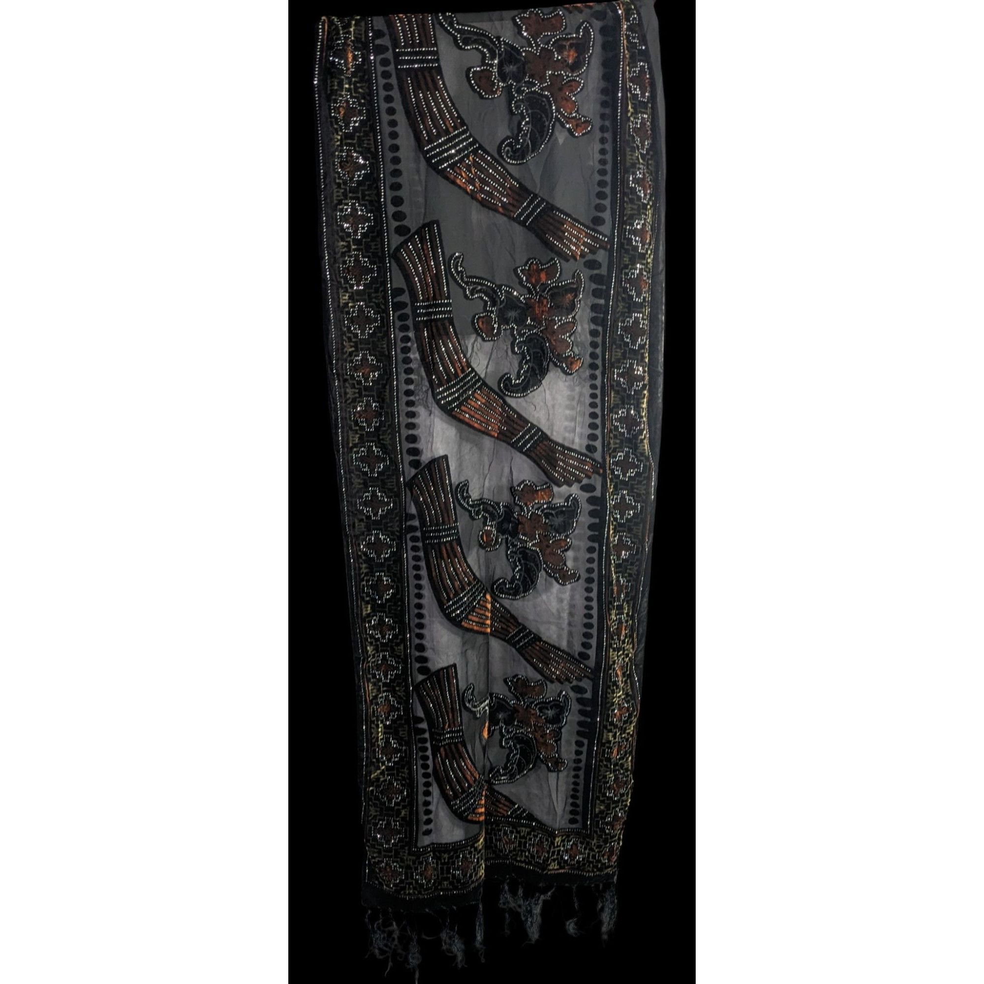 Other Vintage Glitter Burnt Velvet Floral Scarf With Fringe Elegan Size ONE SIZE - 2 Thumbnail