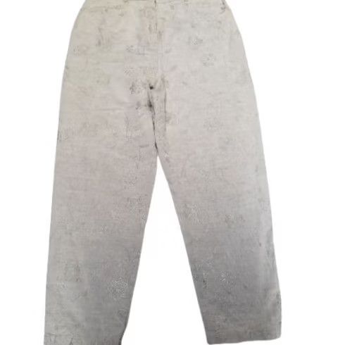 Talbots Talbots Womens Irish Linen Blend High Rise Pants 14 Embroidered Straight Leg Beige Floral Pocketed Size 36" / US 14 / IT 50 - 2 Thumbnail