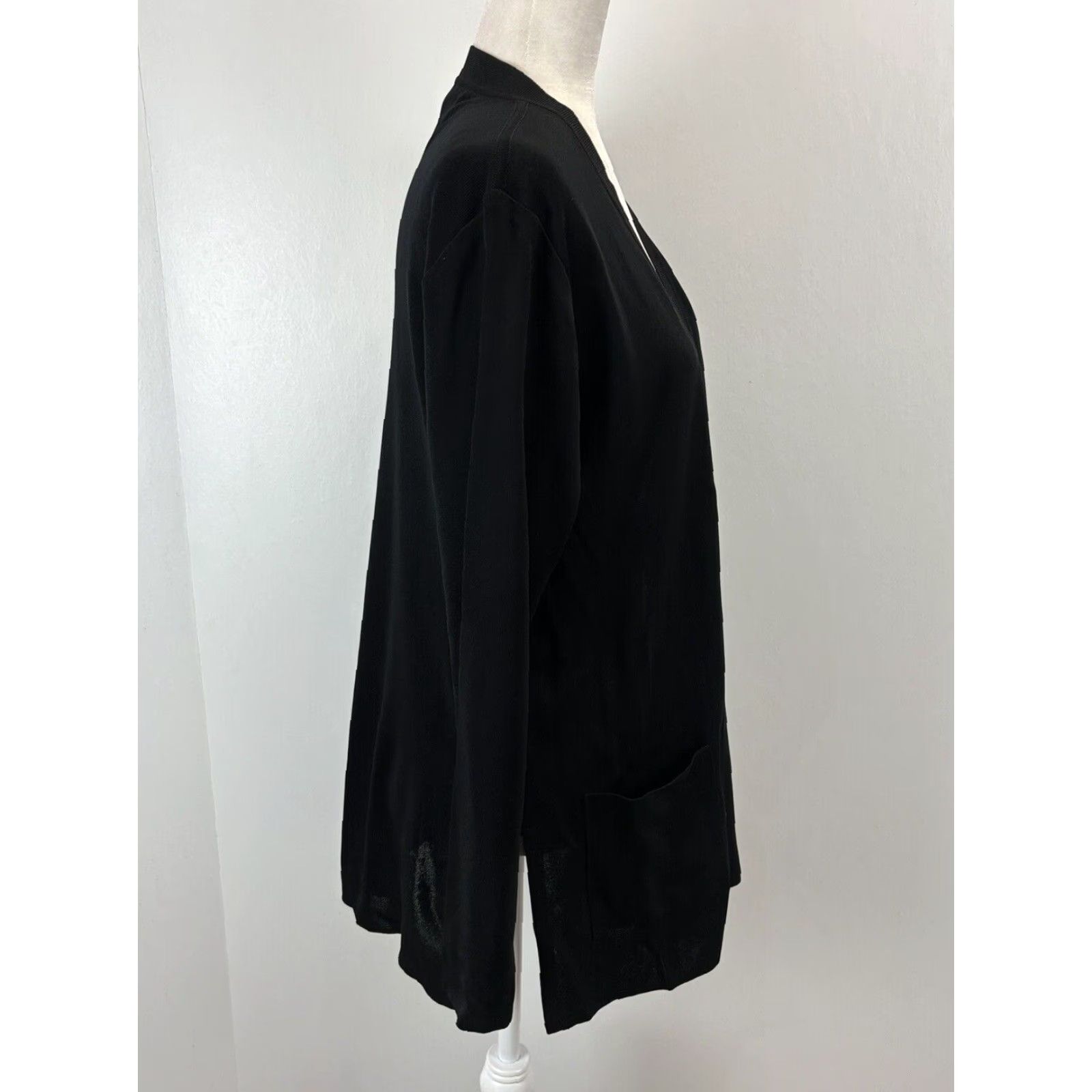 Vintage VINTAGE Women's Exclusively Misook Knit Cardigan L Black Open Front Pockets Basic Cardigan Womens L Black Open Front Pockets Size L / US 10 / IT 46 - 4 Thumbnail