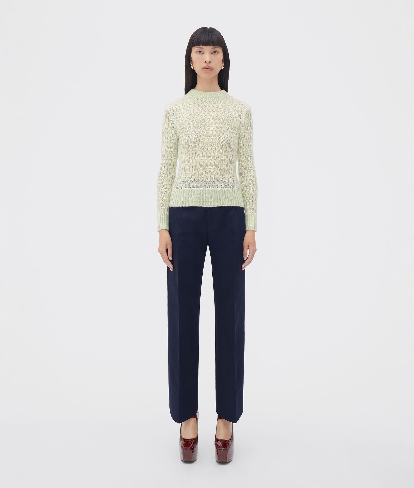 Bottega Veneta o1bcso1str0225 Wool Mohair Lace Effect Jumper Pistachio Size XS / US 0-2 / IT 36-38 - 1 Thumbnail