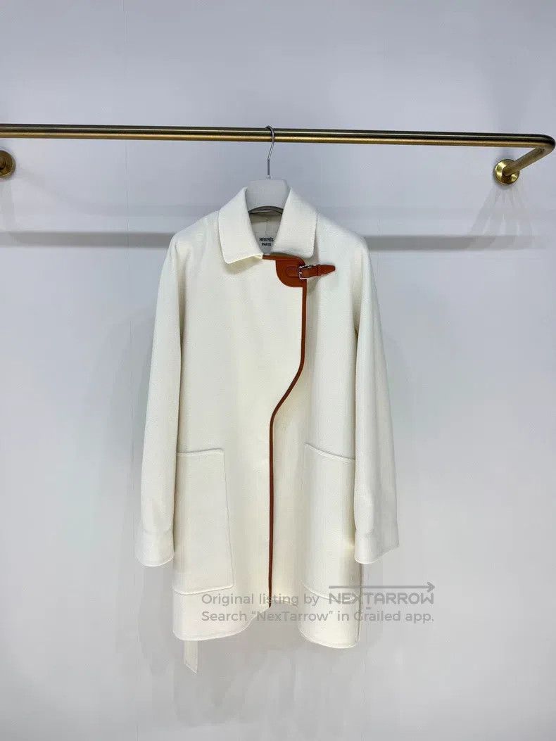 Hermes Hermes Leather Patch Cashmere Overcoat Jacket Size XXS / US 00 / IT 34 - 1 Thumbnail