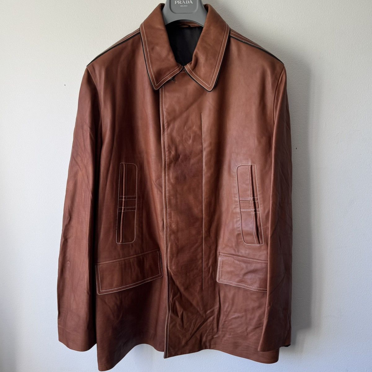 Hermes Hermes Brown/Orange Calf Leather Overcoat Size US L / EU 52-54 / 3 - 1 Thumbnail