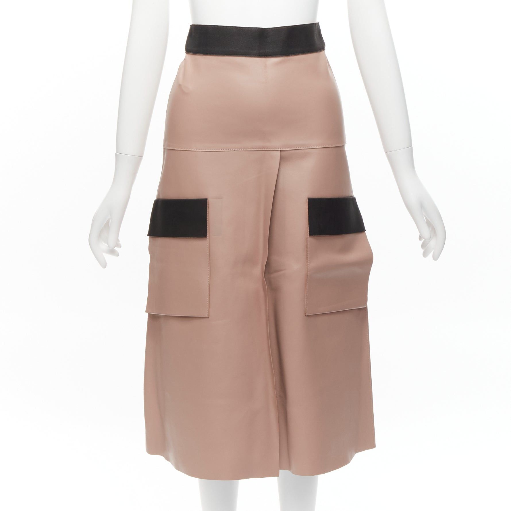 Dion Lee DION LEE Sandy pink brown sheep leather panelled A-line midi skirt UK6 XS Size 27" / US 4 / IT 40 - 1 Thumbnail