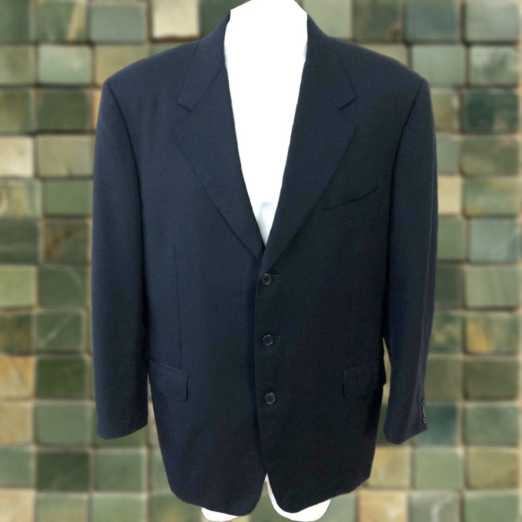 Canali Canali Blazer Sport Coat Jacket Black Striped 100% Wool Three Button Notch Lapel Single-Breasted 44 US 54 EUR Men’s" Size 44R - 1 Thumbnail
