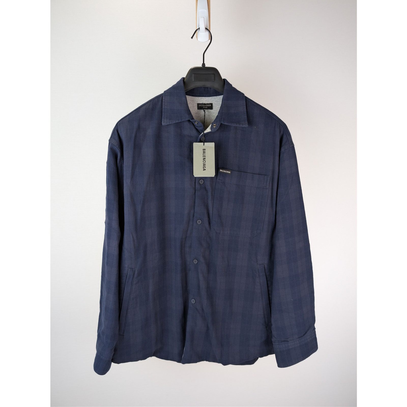 Balenciaga o1rshd1 Overdye Cotton Check Lined Shirt in Navy / Dark Navy Size US S / EU 44-46 / 1 - 11 Thumbnail