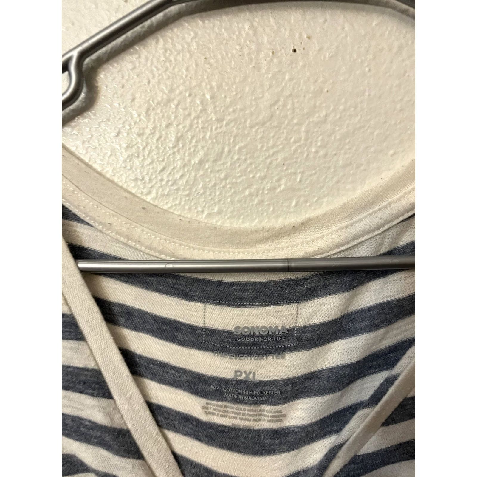 Vintage Sonoma The Everyday Tee Striped Long Sleeve V-Neck Gray T-Shirt PXL Women Size XL / US 12-14 / IT 48-50 - 2 Thumbnail
